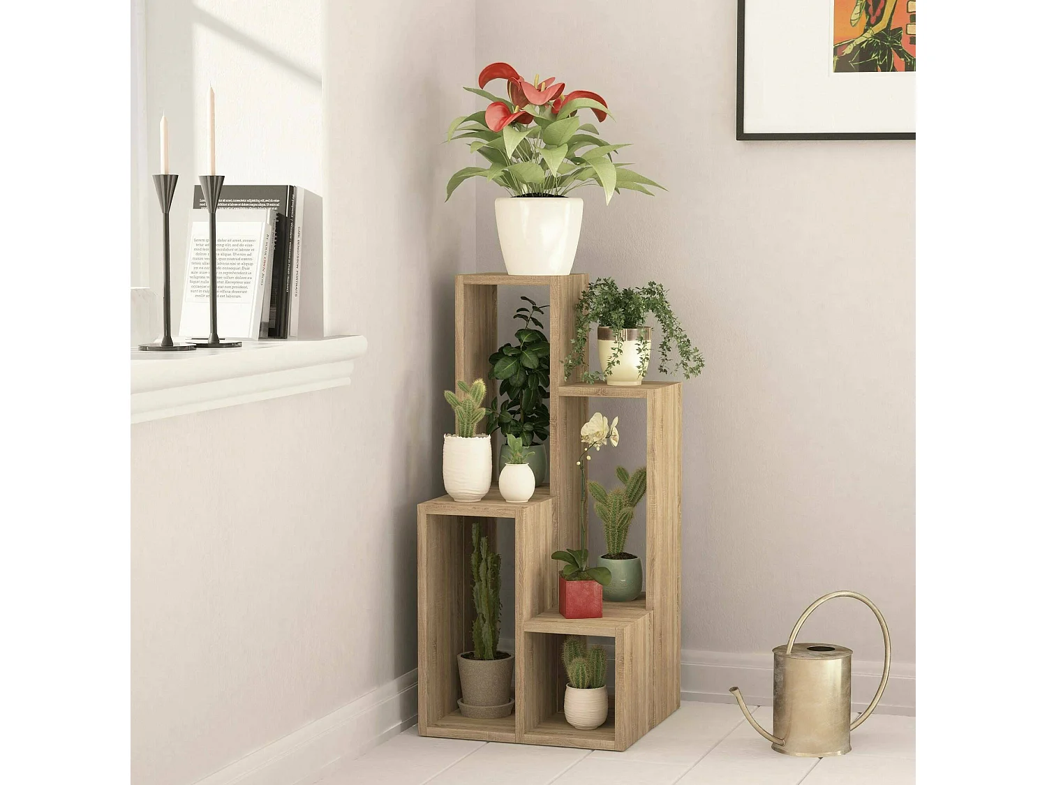 Bibliothèque Hespera, Etagère de bureau, Porte-livre mobile, Librairie, 84x20h89 cm, Chêne