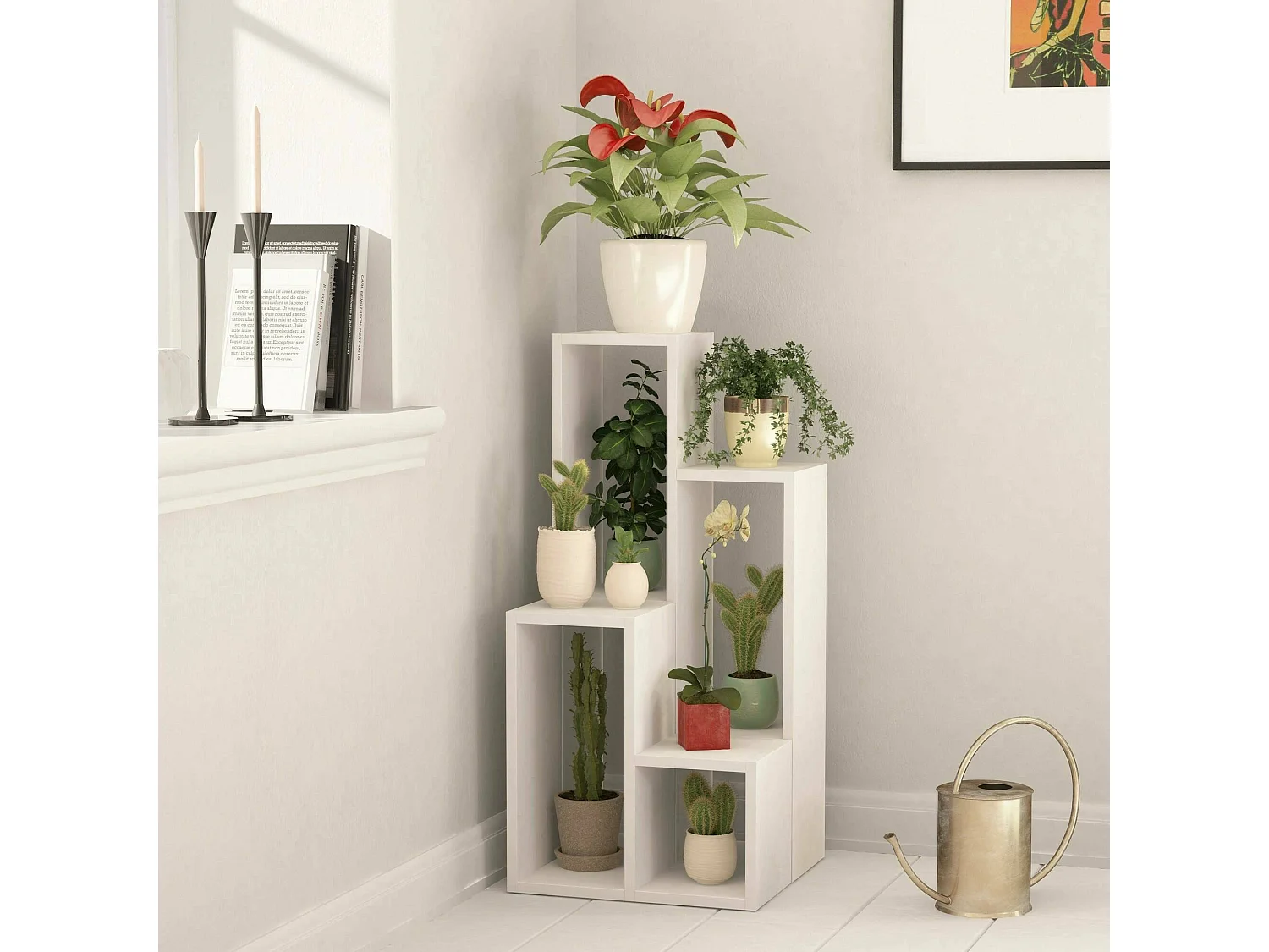 Bibliothèque Hespera, Etagère de bureau, Porte-livre mobile, Librairie, 84x20h89 cm, Blanc