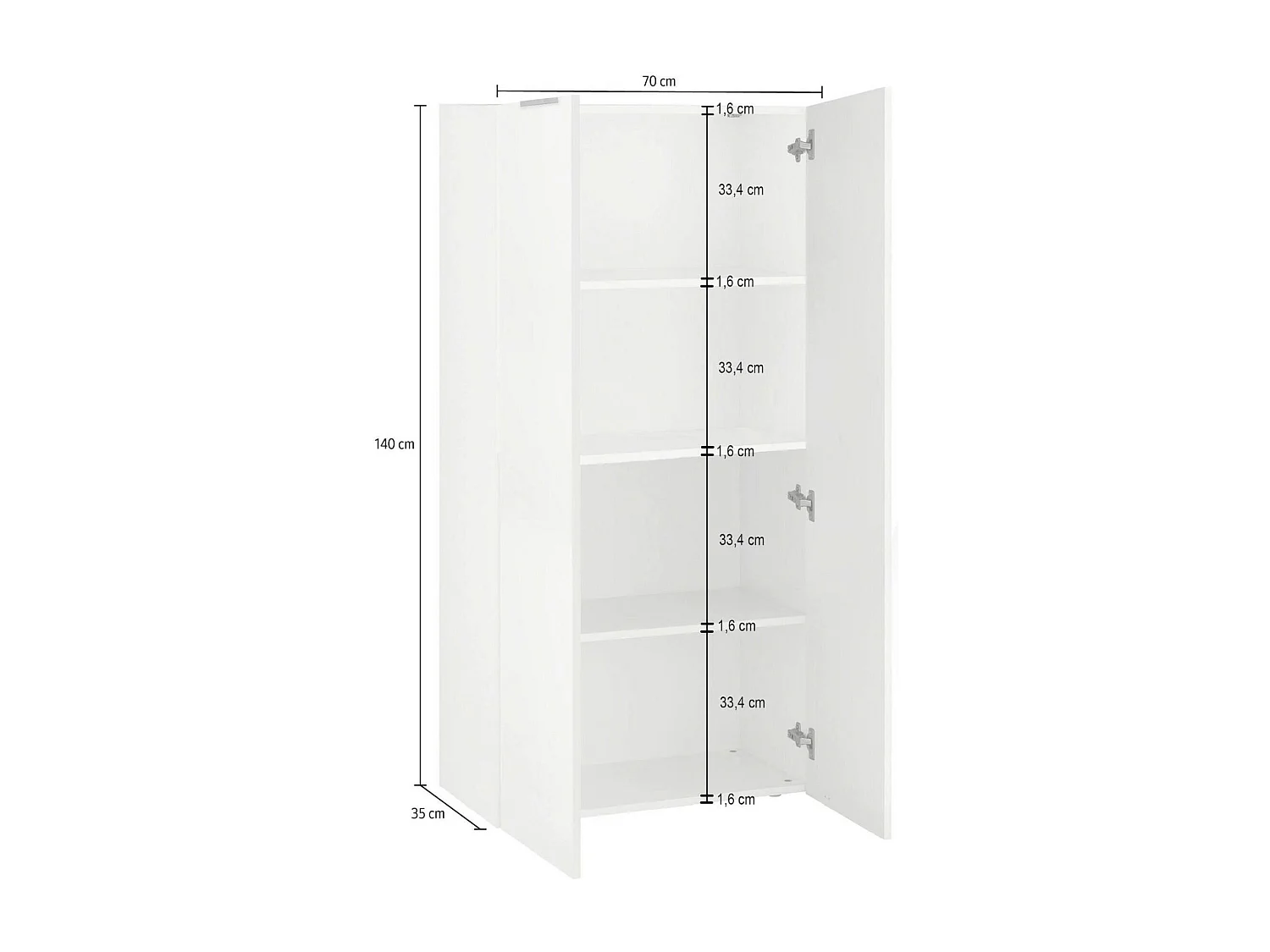 Bibliothèque Vittore, Bibliothèque avec 4 compartiments, Bibliothèque, 70x35h140 cm, Blanc