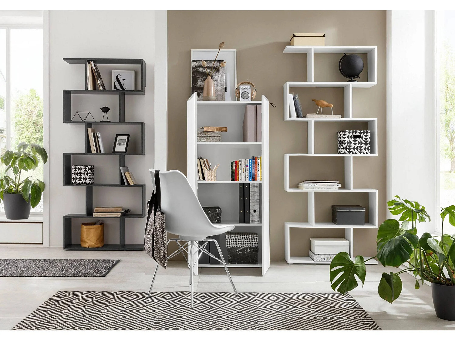 Bibliothèque Vittore, Bibliothèque avec 4 compartiments, Bibliothèque, 70x35h140 cm, Blanc