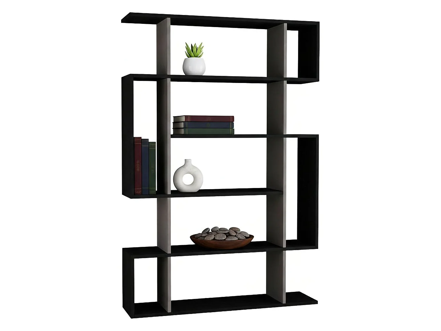 Daba Boekenkast, Kantoorplank, Boekenkast, Bibliotheek, 110x26h161 cm, Antraciet en Beige