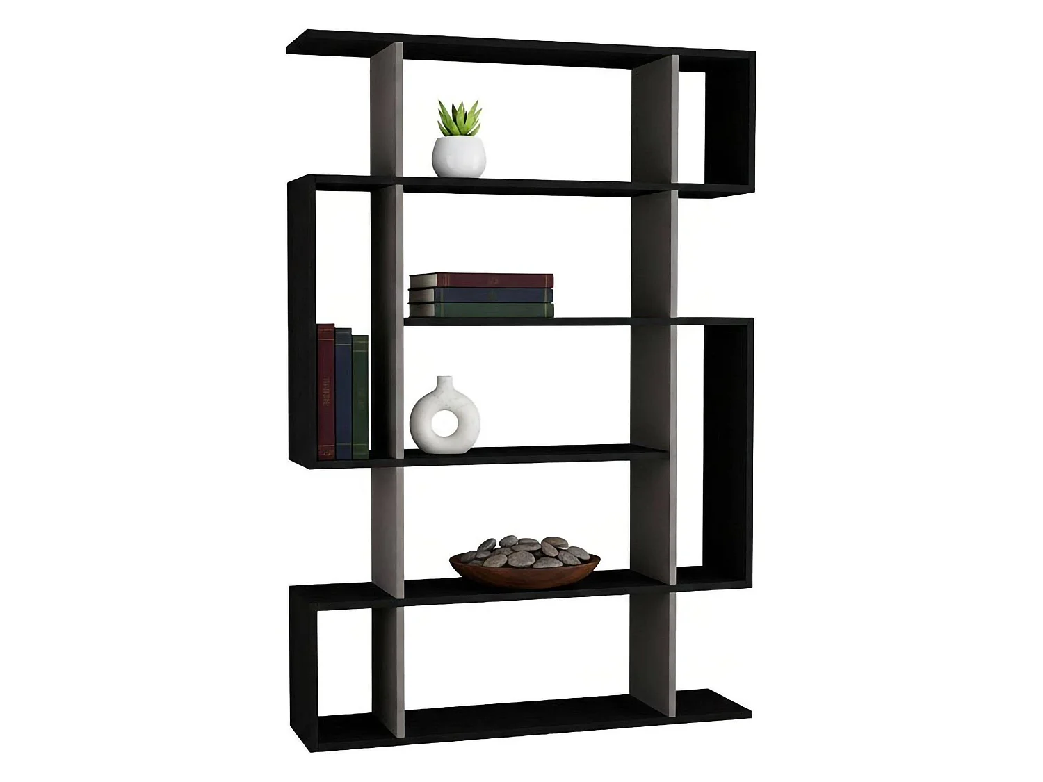 Bibliothèque Adhara, Etagère de bureau, Porte-livre mobile, Librairie, 110x26h161 cm, Anthracite et Beige