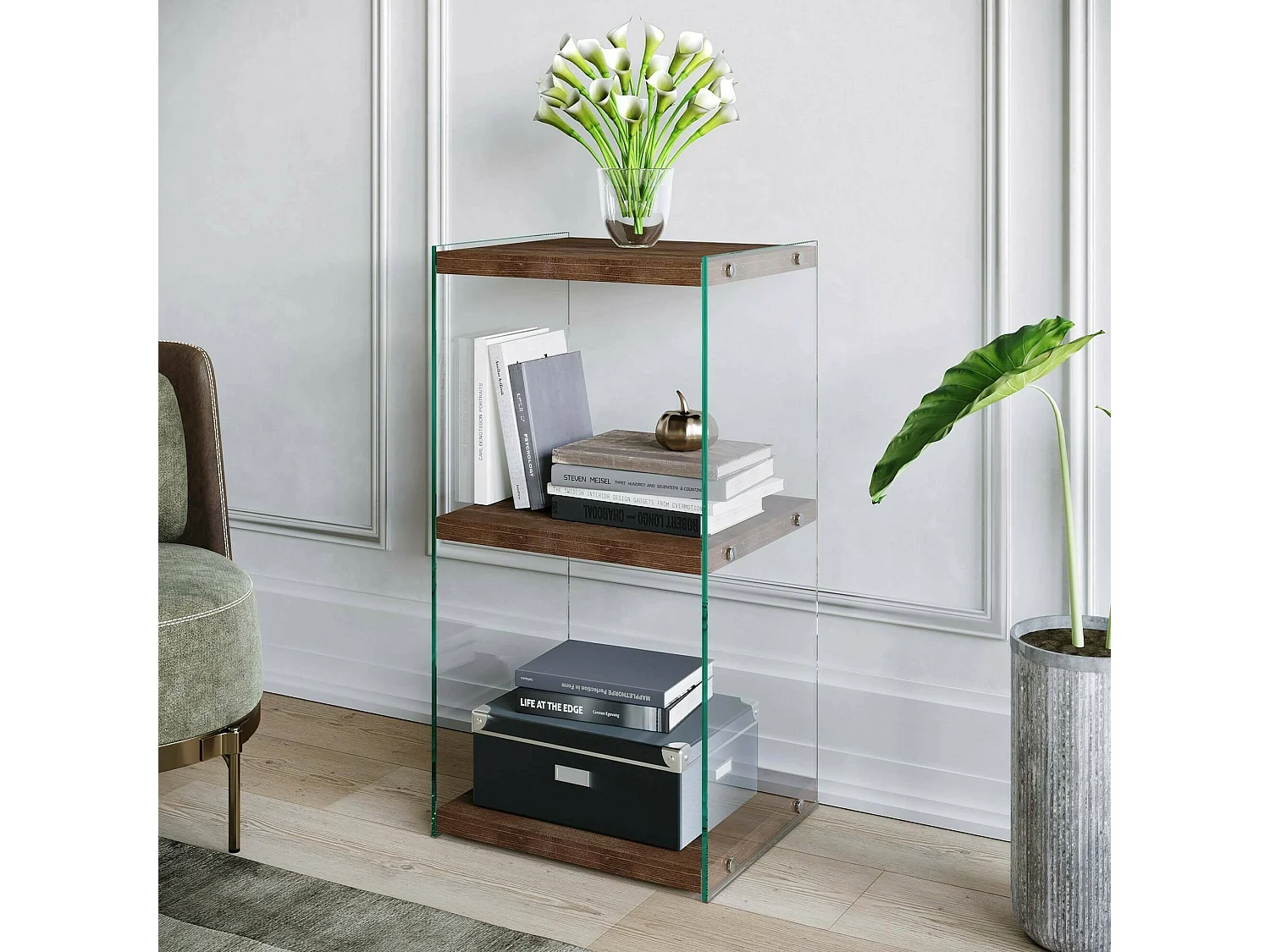 Bibliothèque Protea, Etagère de bureau, Porte-livre mobile, Librairie, 40x35h80 cm, Noyer