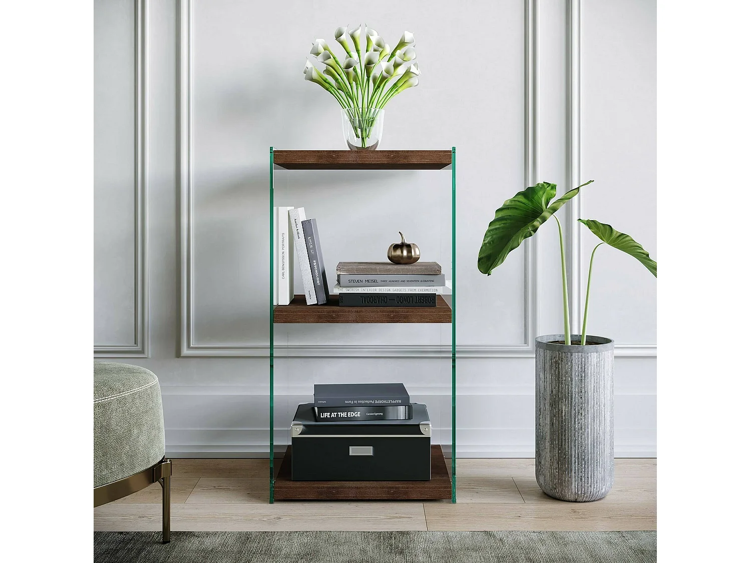 Bibliothèque Protea, Etagère de bureau, Porte-livre mobile, Librairie, 40x35h80 cm, Noyer