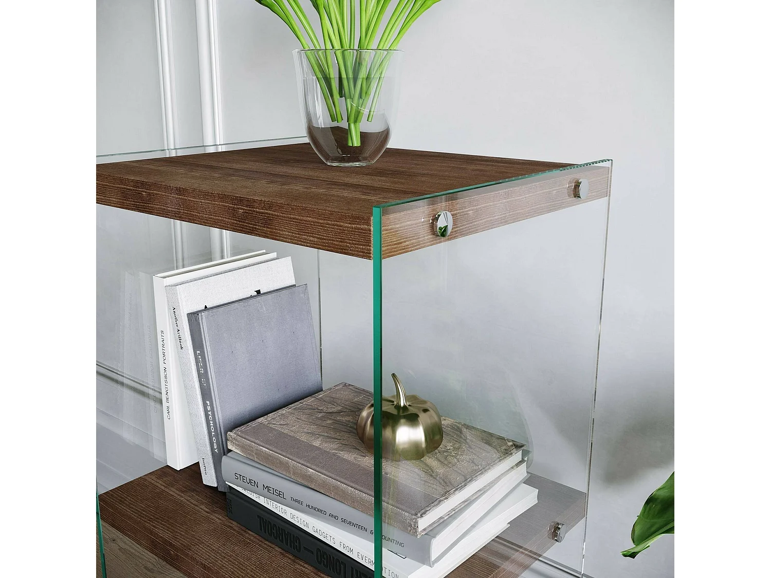 Bibliothèque Protea, Etagère de bureau, Porte-livre mobile, Librairie, 40x35h80 cm, Noyer