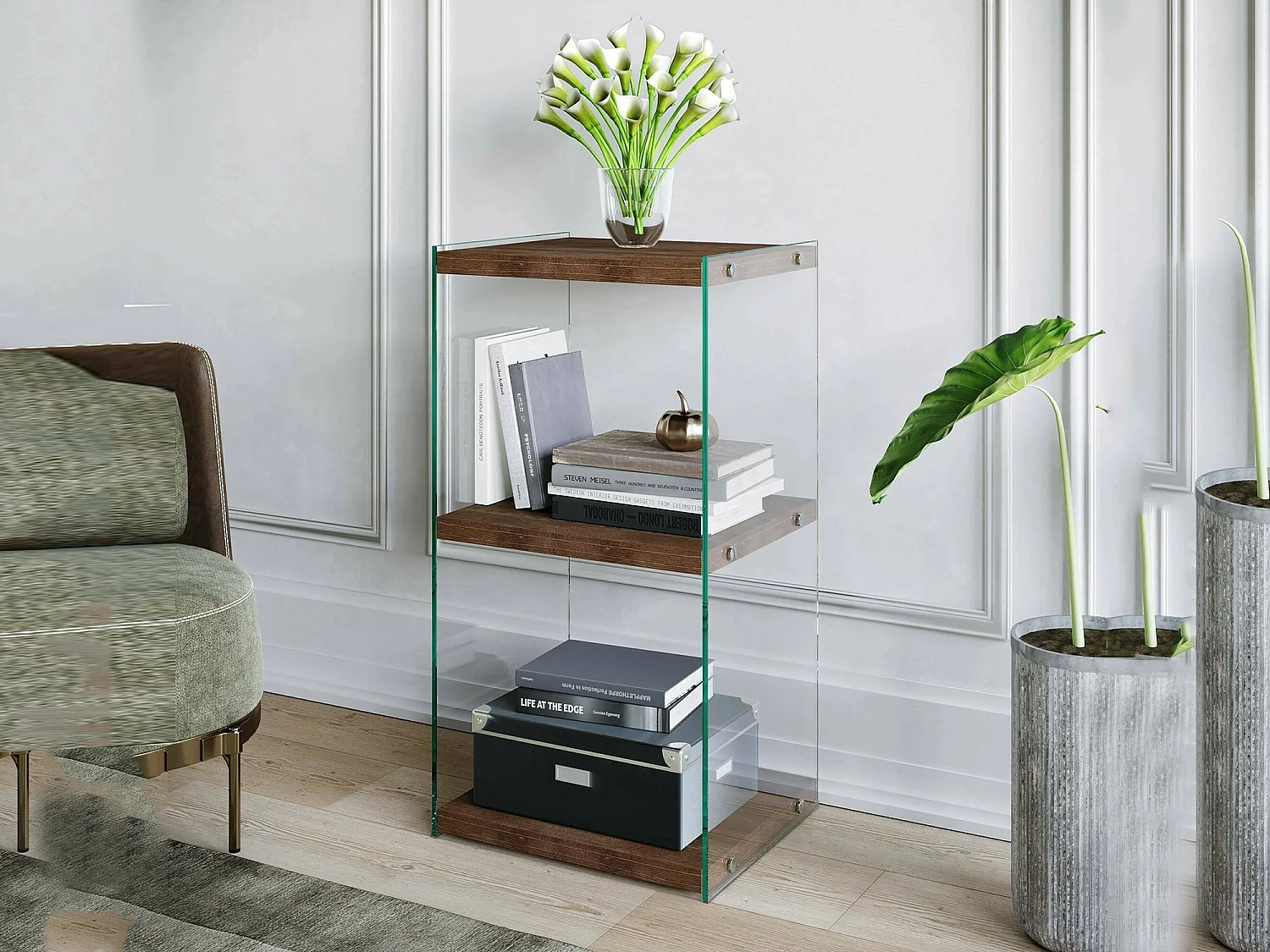 Bücherregal Dpersic, Büroregal, Mobiler Buchhalter, Bücherbrett, 40x35h80 cm, Nussbaum