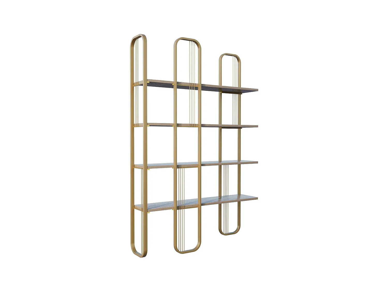 Bibliothèque Almena, Etagère de bureau, Porte-livre mobile, Librairie, 125x28h180 cm, Or