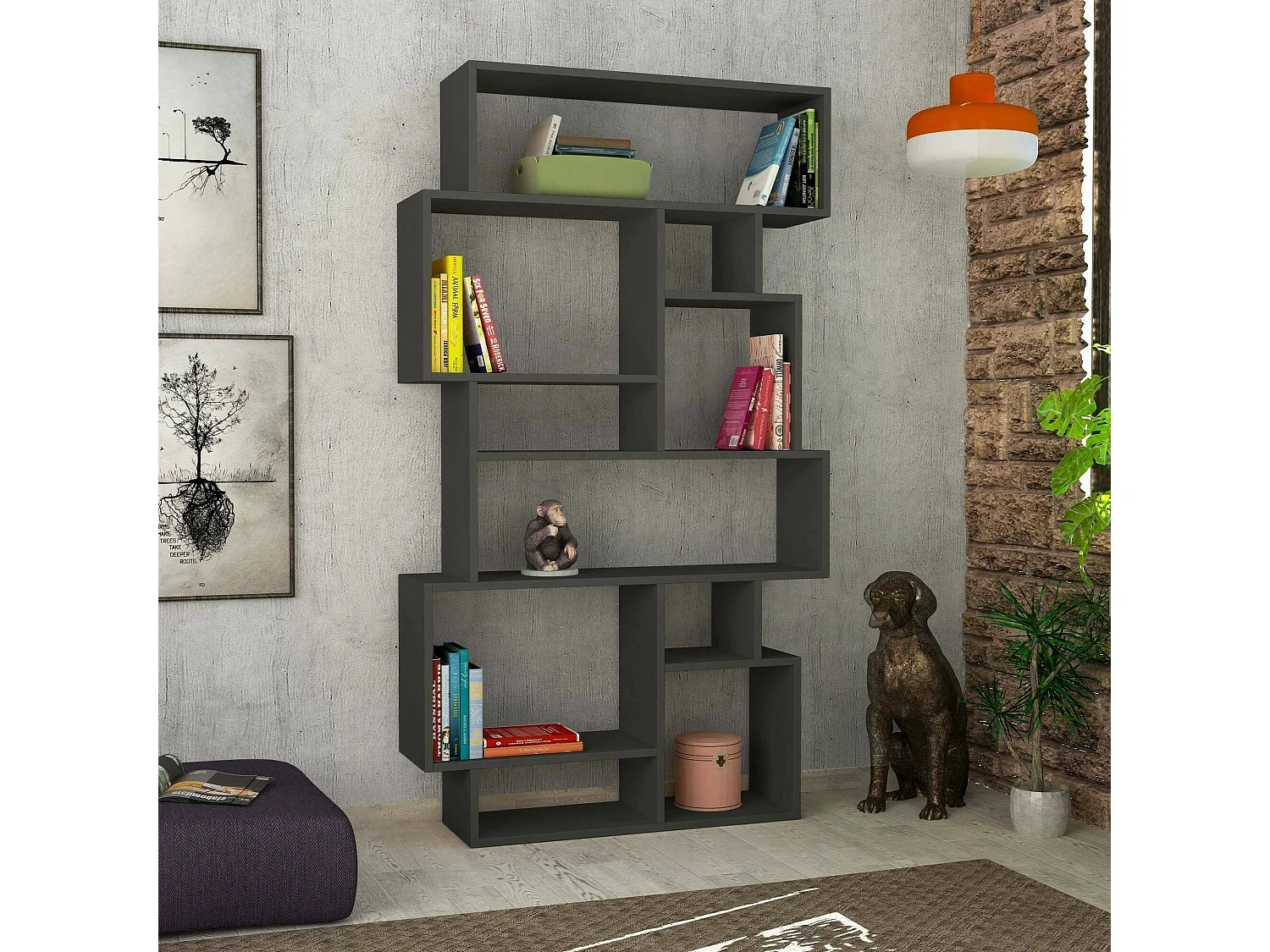 Bibliothèque Gacrux, Etagère de bureau, Porte-livre mobile, Librairie, 96x26h169 cm, Anthracite