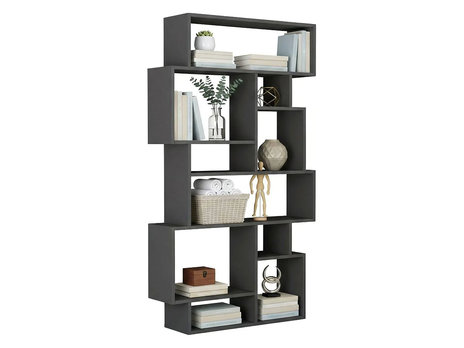 Bibliothèque Gacrux, Etagère de bureau, Porte-livre mobile, Librairie, 96x26h169 cm, Anthracite
