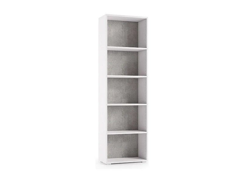 Bibliothèque Girasole, Bibliothèque avec 4 étagères réglables, Étagère à livres, Élément mural avec étagères, 100% Made in Italy, 60x30h195 cm, Blanc et Ciment