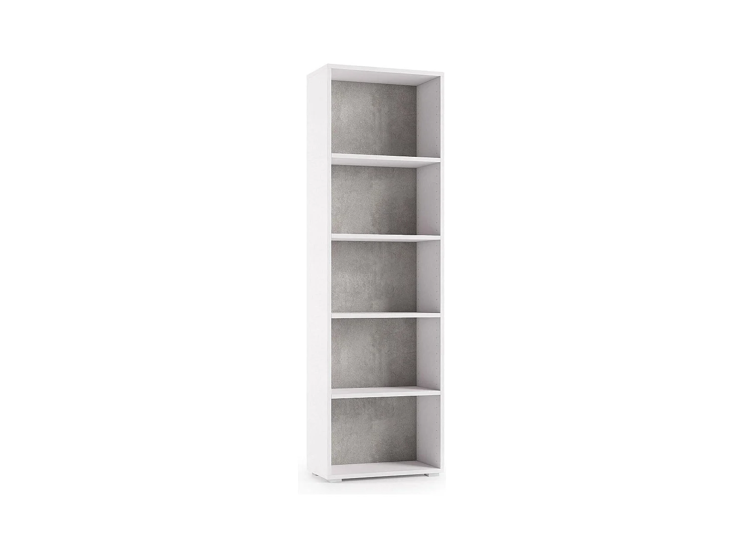 Bibliothèque Girasole, Bibliothèque avec 4 étagères réglables, Étagère à livres, Élément mural avec étagères, 100% Made in Italy, 60x30h195 cm, Blanc et Ciment