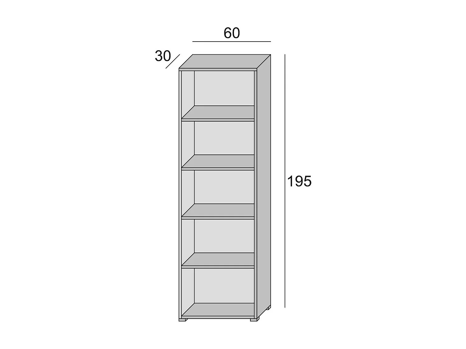 Dmora Boekenplank Zonnebloem 30x60x195 cm grijs 5 planken verstelbaar, Vrijstaande Bibliotheek Made in Italy