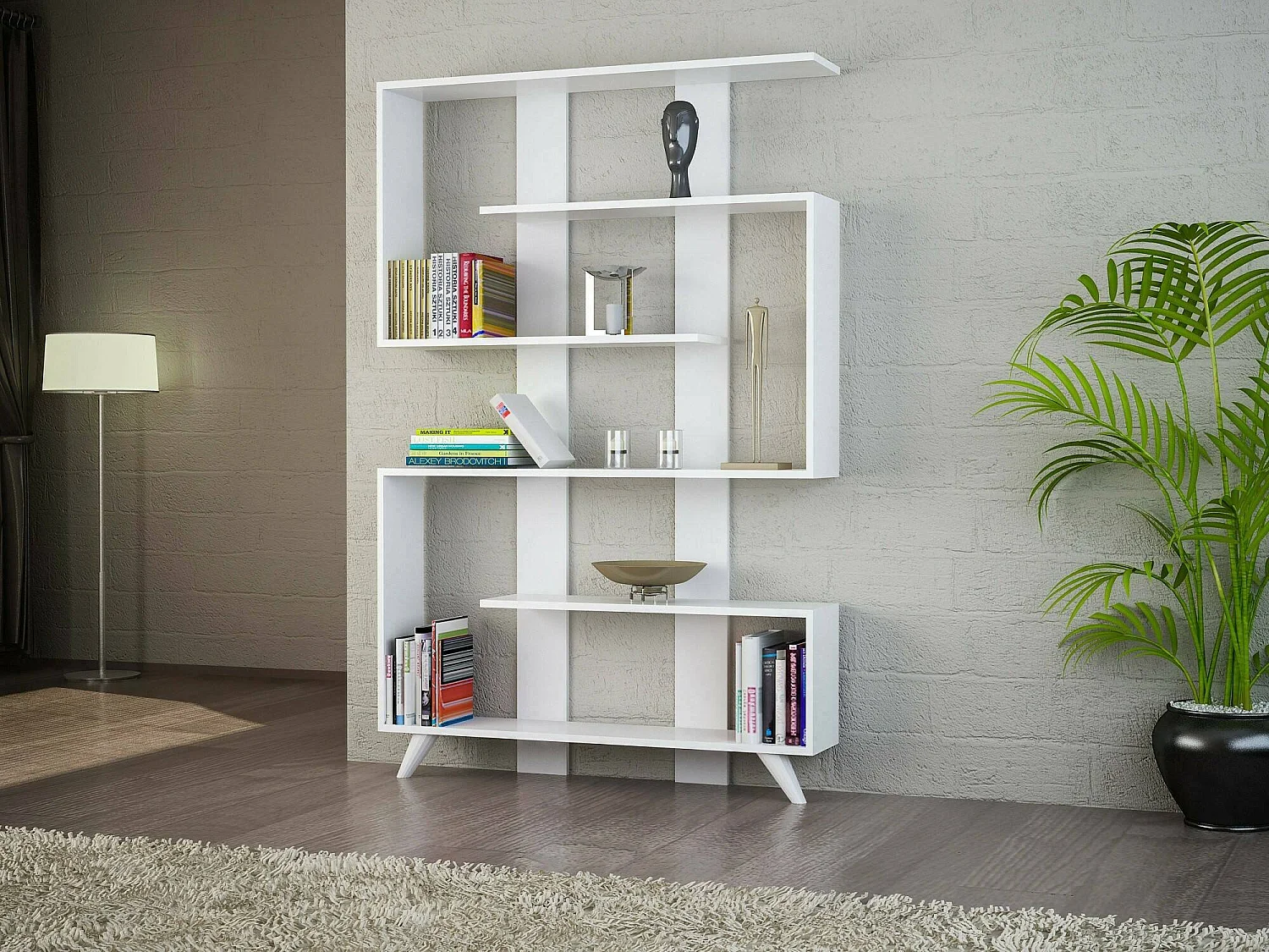 Estante para libros Dmandell, Estante de oficina, Porta libros móvil, Biblioteca, 120x20h162 cm, Blanco