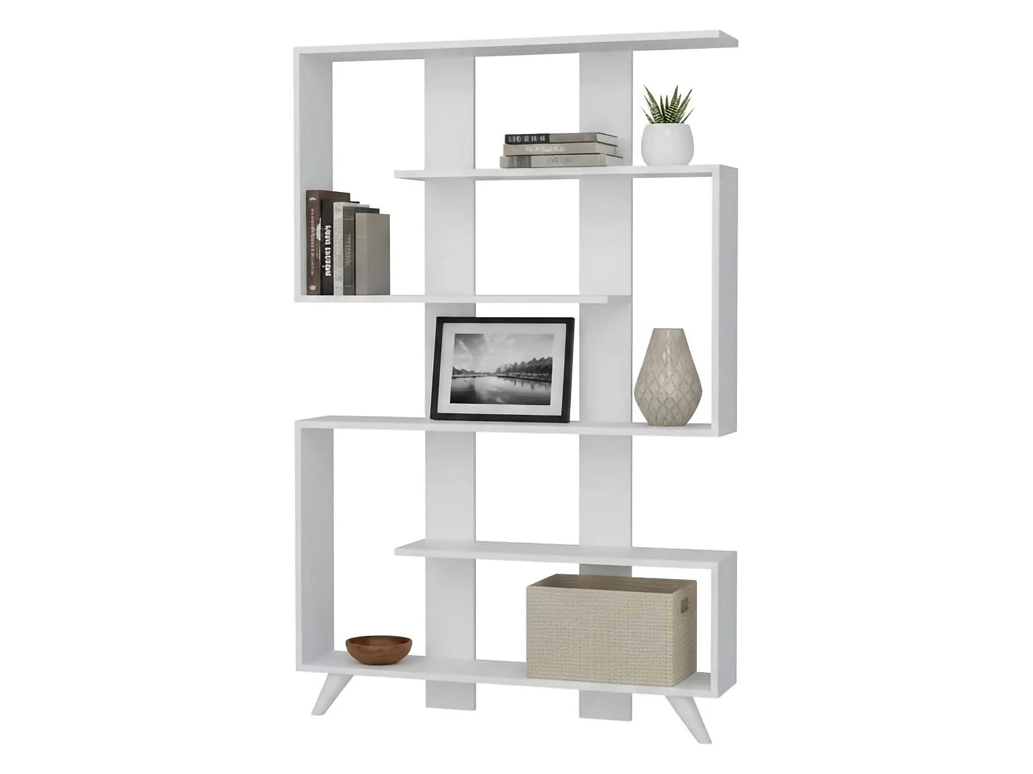 Bibliothèque Gienah, Etagère de bureau, Porte-livre mobile, Librairie, 120x20h162 cm, Blanc
