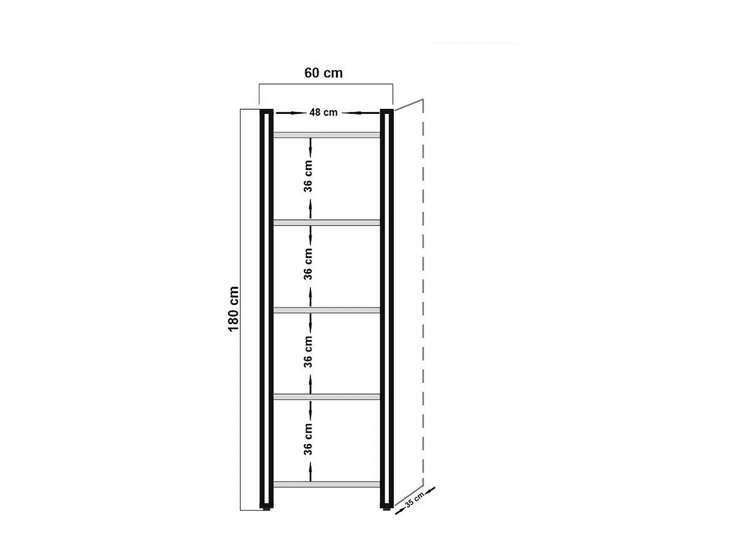 Bibliothèque Sol, Etagère de bureau, Porte-livre mobile, Librairie, 60x35h180 cm, Chêne et Noir