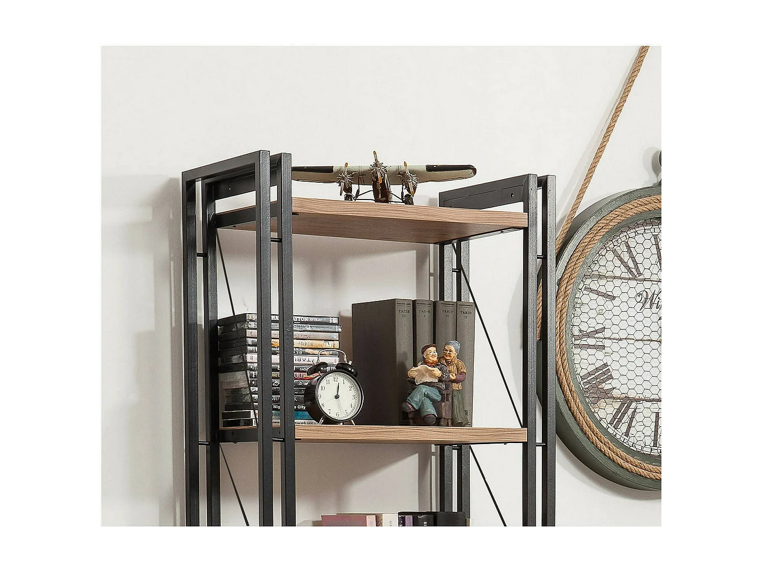 Bibliothèque Sol, Etagère de bureau, Porte-livre mobile, Librairie, 60x35h180 cm, Chêne et Noir