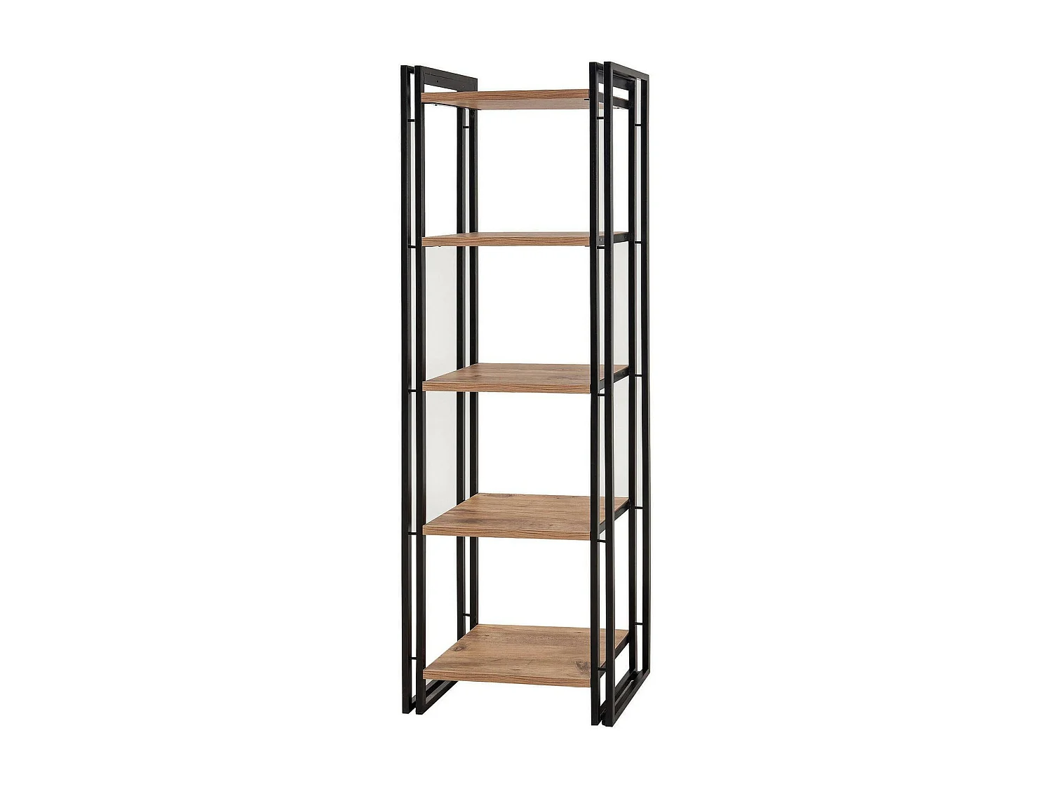 Bibliothèque Sol, Etagère de bureau, Porte-livre mobile, Librairie, 60x35h180 cm, Chêne et Noir