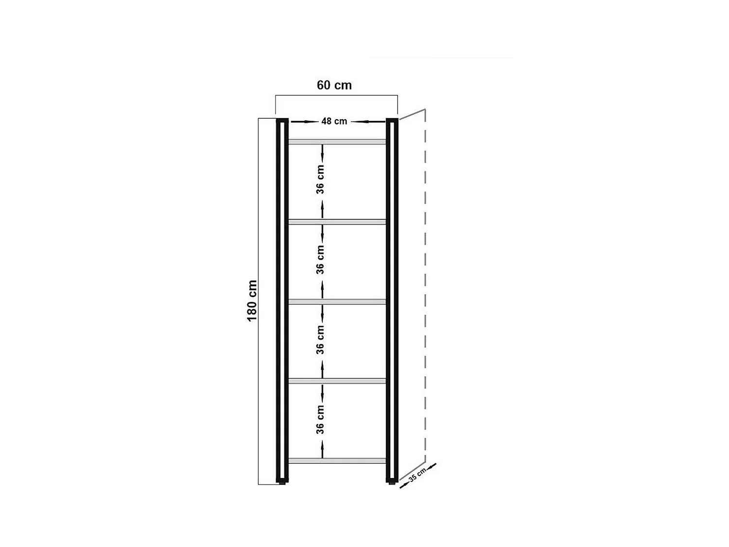 Bibliothèque Sol, Etagère de bureau, Porte-livre mobile, Librairie, 60x35h180 cm, Chêne et Noir