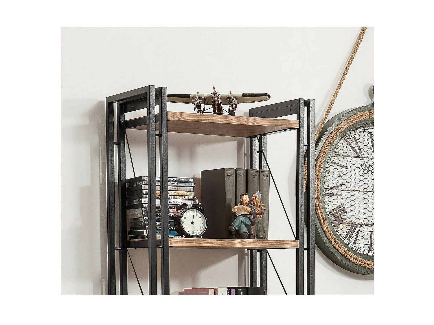 Bibliothèque Sol, Etagère de bureau, Porte-livre mobile, Librairie, 60x35h180 cm, Chêne et Noir