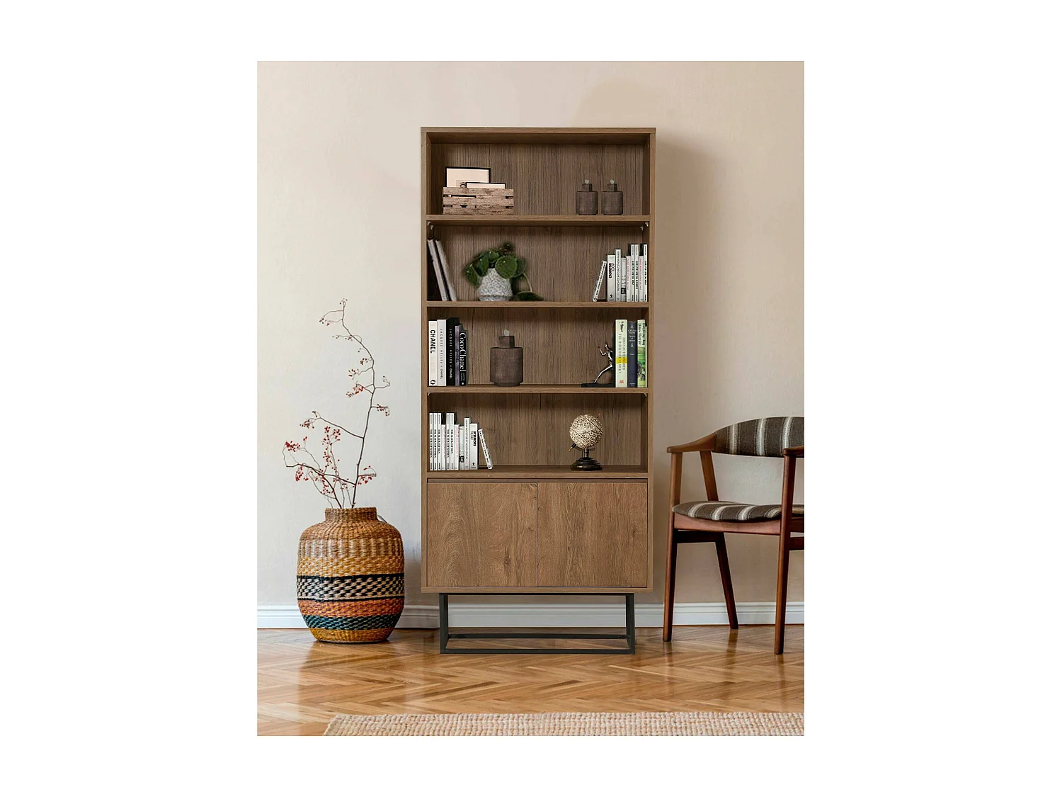 Dbozhana Boekenkast, kantoorplank, Boekenkast, Bibliotheek, 80x36h182 cm, Walnoot en Zwart