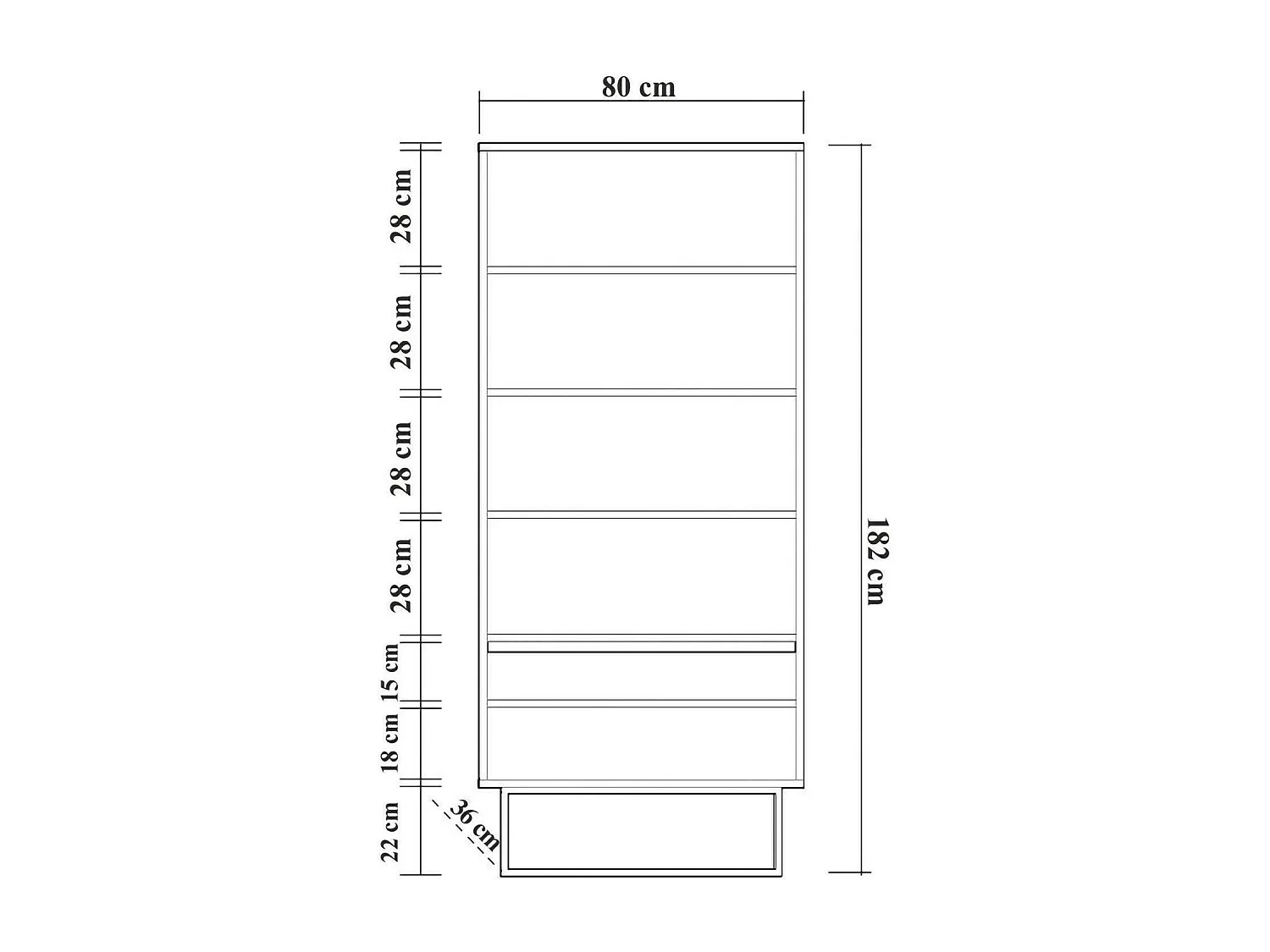 Dbozhana Boekenkast, kantoorplank, Boekenkast, Bibliotheek, 80x36h182 cm, Walnoot en Zwart