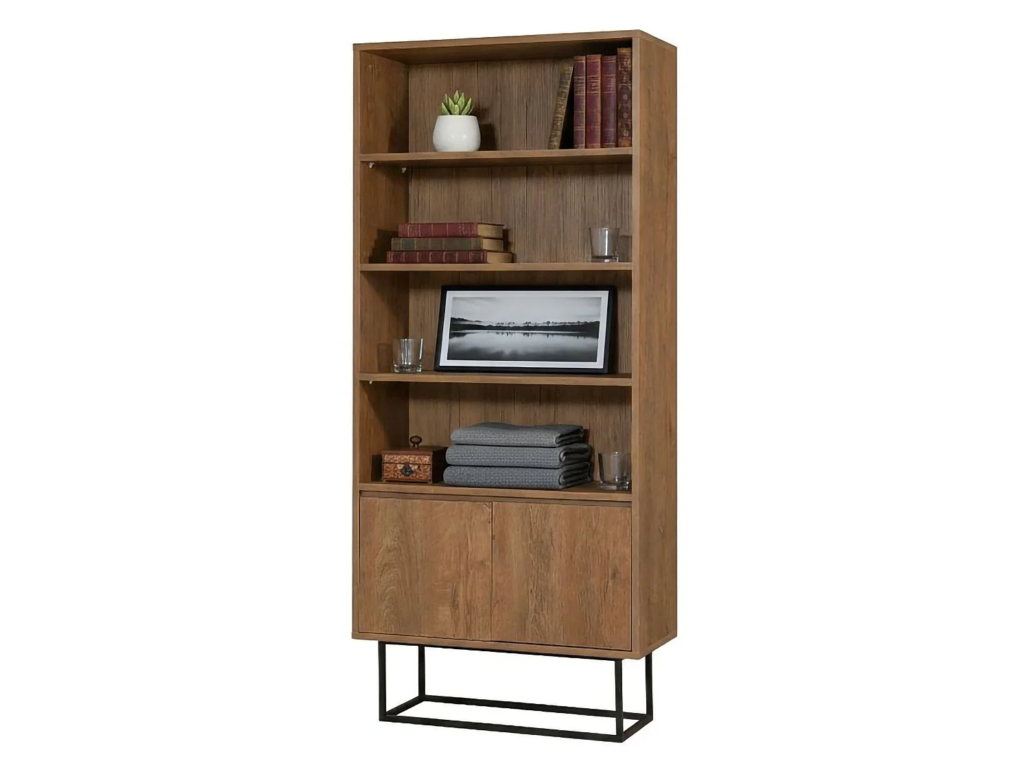Estante Dbozhana, Estante de escritório, Porta-livros móvel, Biblioteca, 80x36h182 cm, Noz e Preto