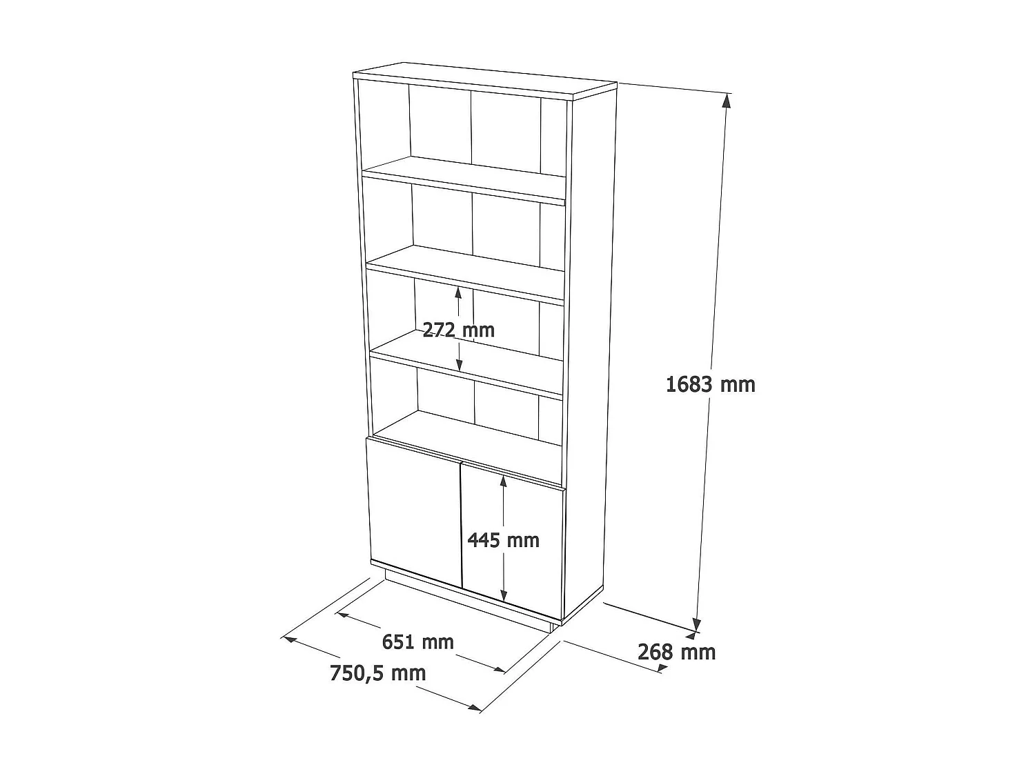 Dmartine Boekenkast, Kantoor Plank, Boekenkast, Bibliotheek, 75x27h168 cm, Eiken en Wit
