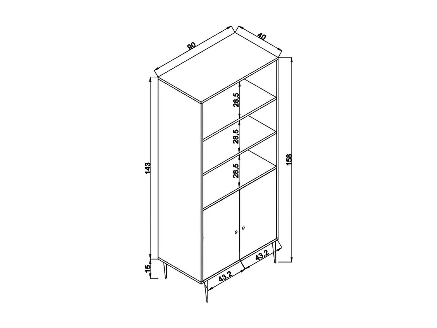 Dmou-bibliotheekTinh, kantoorplank, boekenrek, bibliotheek, 90x40h110 cm, eik