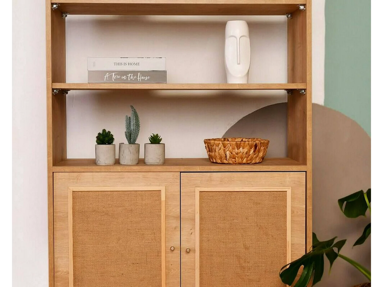 Dmou-bibliotheekTinh, kantoorplank, boekenrek, bibliotheek, 90x40h110 cm, eik