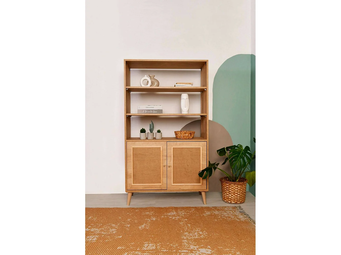 Dmou-bibliotheekTinh, kantoorplank, boekenrek, bibliotheek, 90x40h110 cm, eik