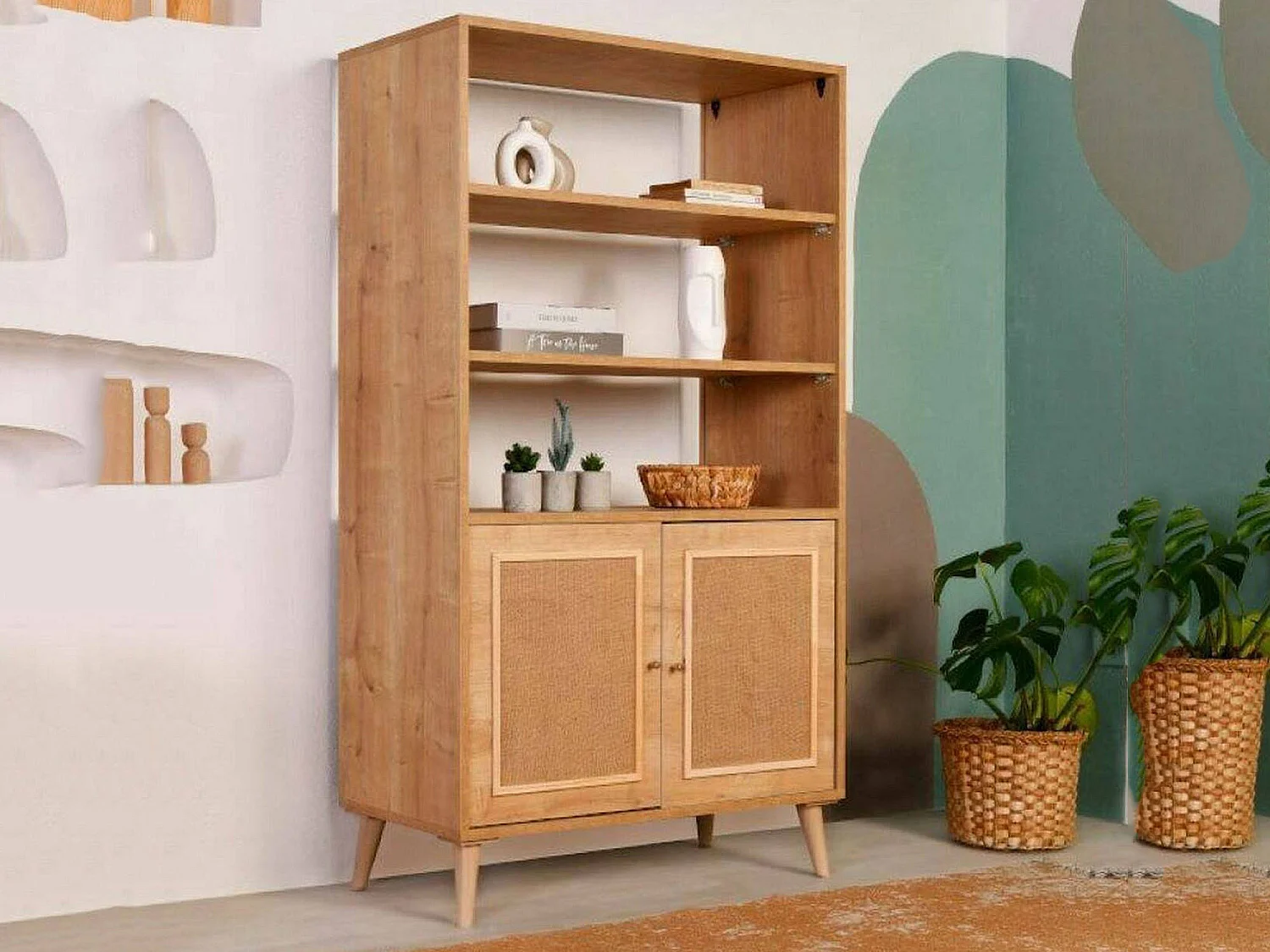 Bibliothèque Lyndra, Etagère de bureau, Porte-livre mobile, Librairie, 90x40h110 cm, Chêne