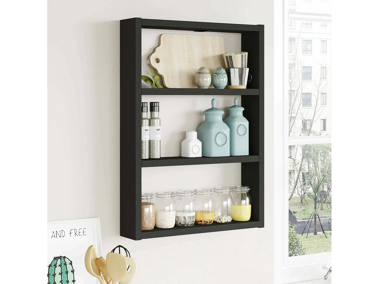 Étagère murale Albali, Étagère, Tablette murale, Rayonnage polyvalent, 43x9h60 cm, Noir