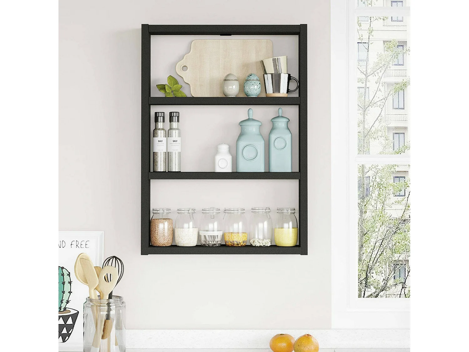 Étagère murale Albali, Étagère, Tablette murale, Rayonnage polyvalent, 43x9h60 cm, Noir