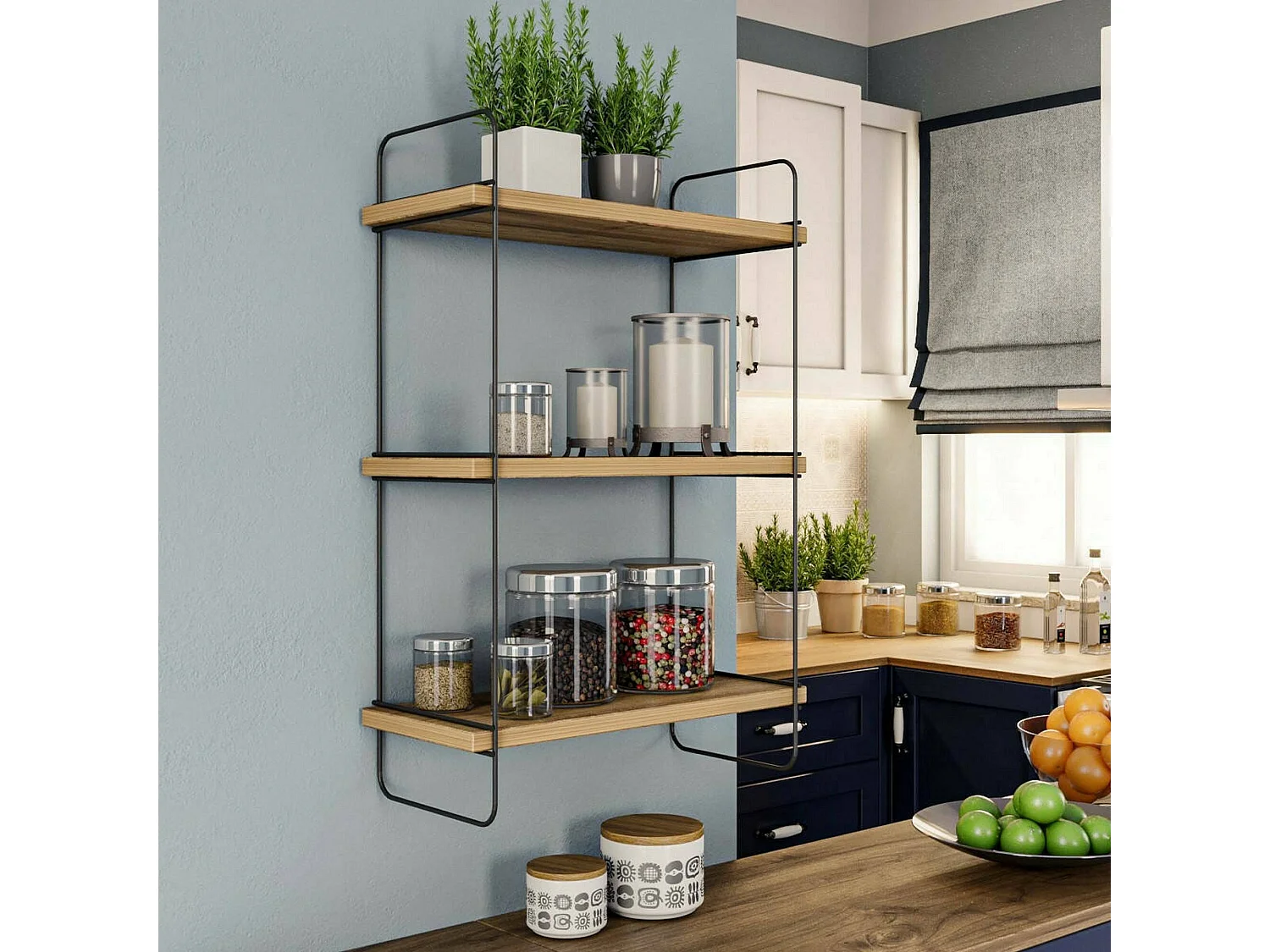 Étagère murale Alterf, Étagère, Tablette murale, Rayonnage polyvalent, 40x20h66 cm, Chêne