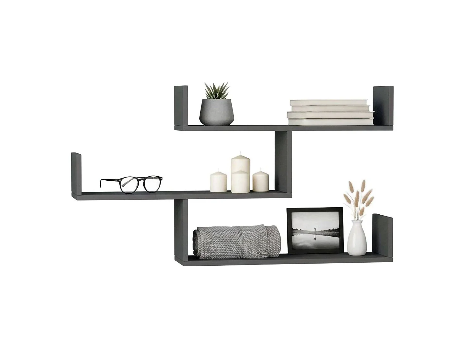 Étagère murale Azura, Étagère, Tablette murale, Rayonnage polyvalent, 122x22h67 cm, Anthracite