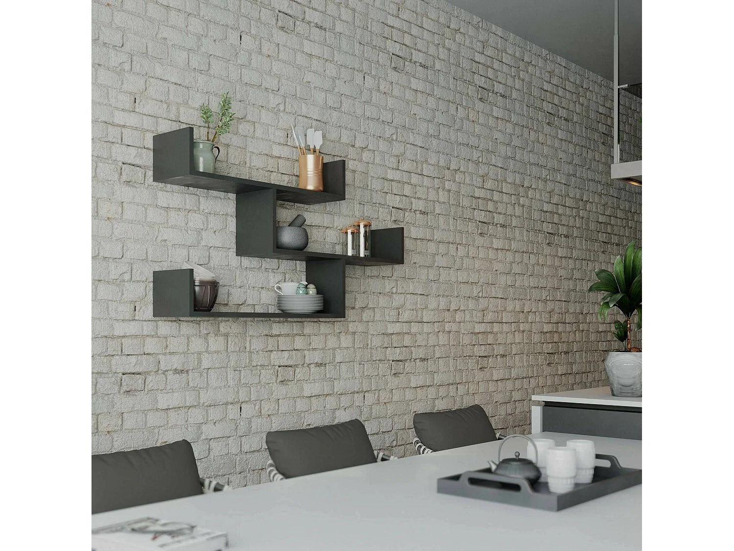 Étagère murale Azura, Étagère, Tablette murale, Rayonnage polyvalent, 122x22h67 cm, Anthracite
