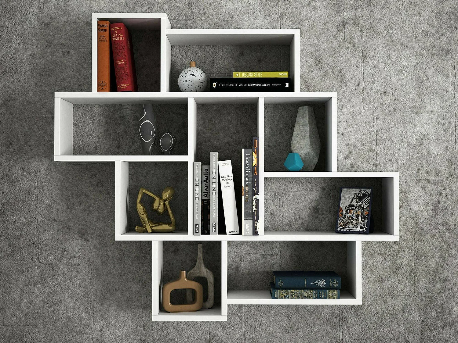 Étagère murale Velaris, Étagère, Tablette murale, Rayonnage polyvalent, 116x15h104 cm, Blanc