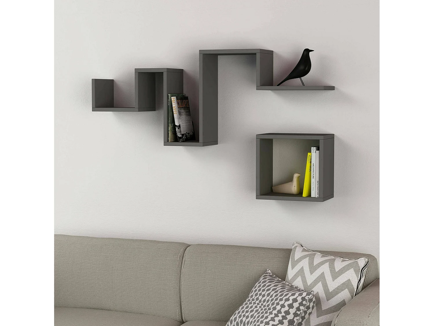 Étagère murale Cyllene, Étagère, Tablette murale, Rayonnage polyvalent, 116x20h45 cm, Anthracite