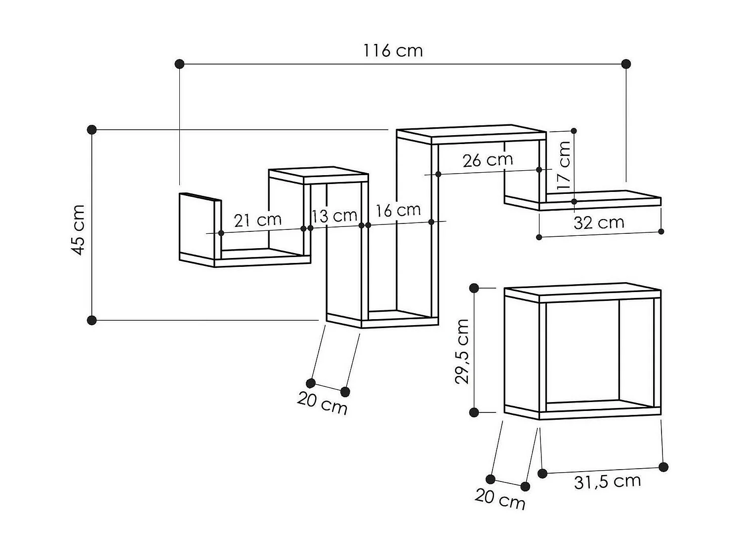 Étagère murale Cyllene, Étagère, Tablette murale, Rayonnage polyvalent, 116x20h45 cm, Anthracite