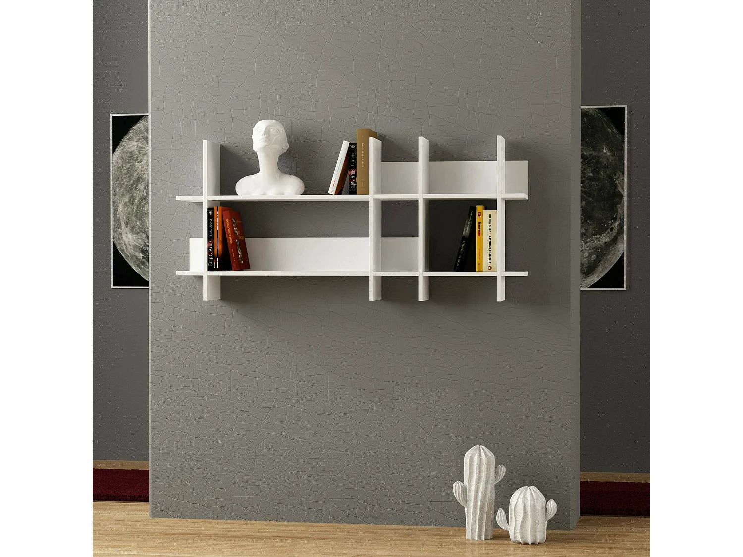 Étagère murale Galandra, Étagère, Tablette murale, Rayonnage polyvalent, 150x22h70 cm, Blanc