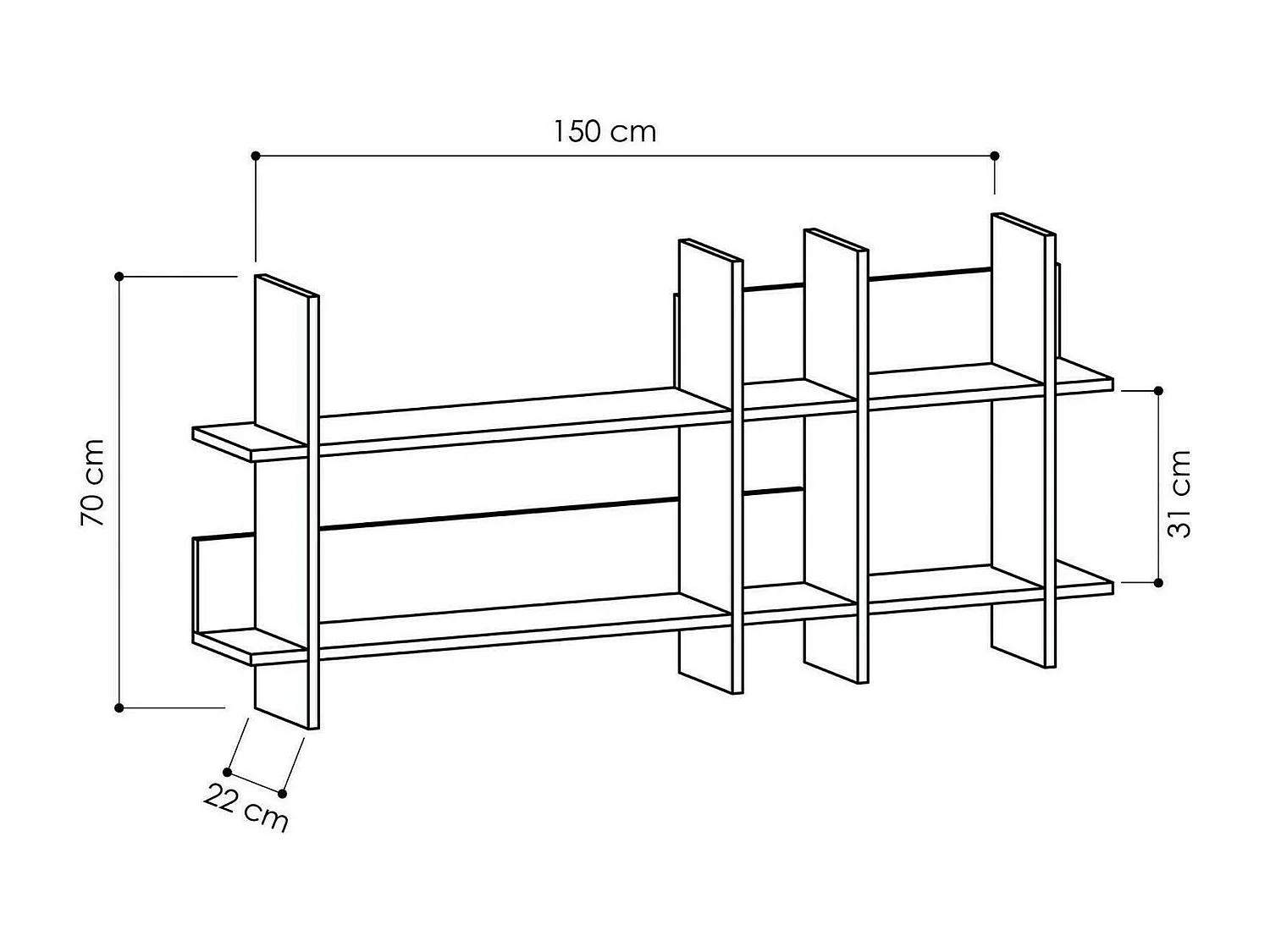 Étagère murale Galandra, Étagère, Tablette murale, Rayonnage polyvalent, 150x22h70 cm, Blanc