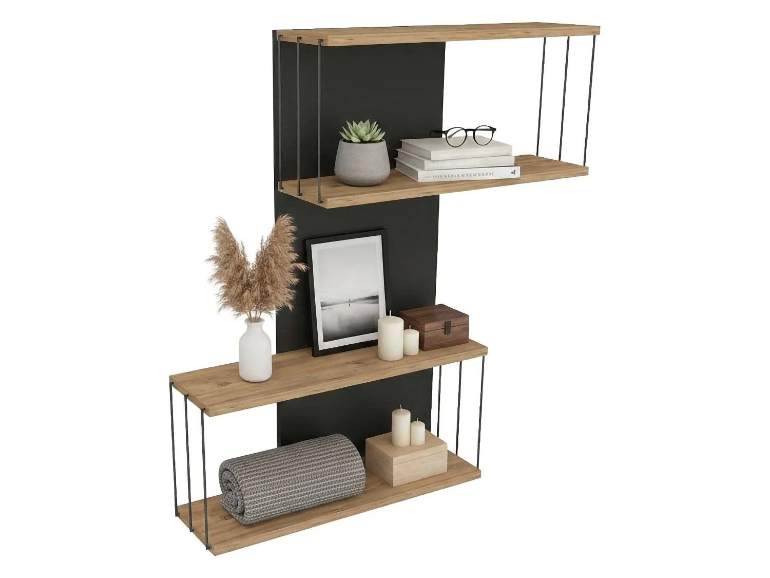 Étagère murale Mirzam, Étagère, Tablette murale, Rayonnage polyvalent, 65x19h96 cm, Anthracite et chêne