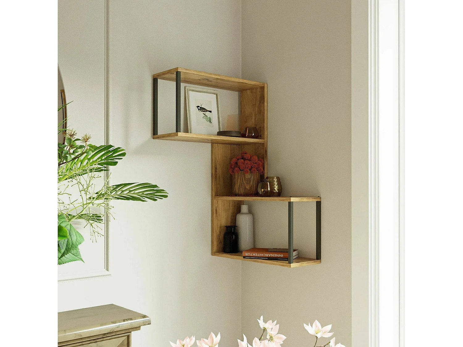 Estantería Dperan, Estante, Estante de pared, Estanterías multiusos, 53x20h85 cm, Roble