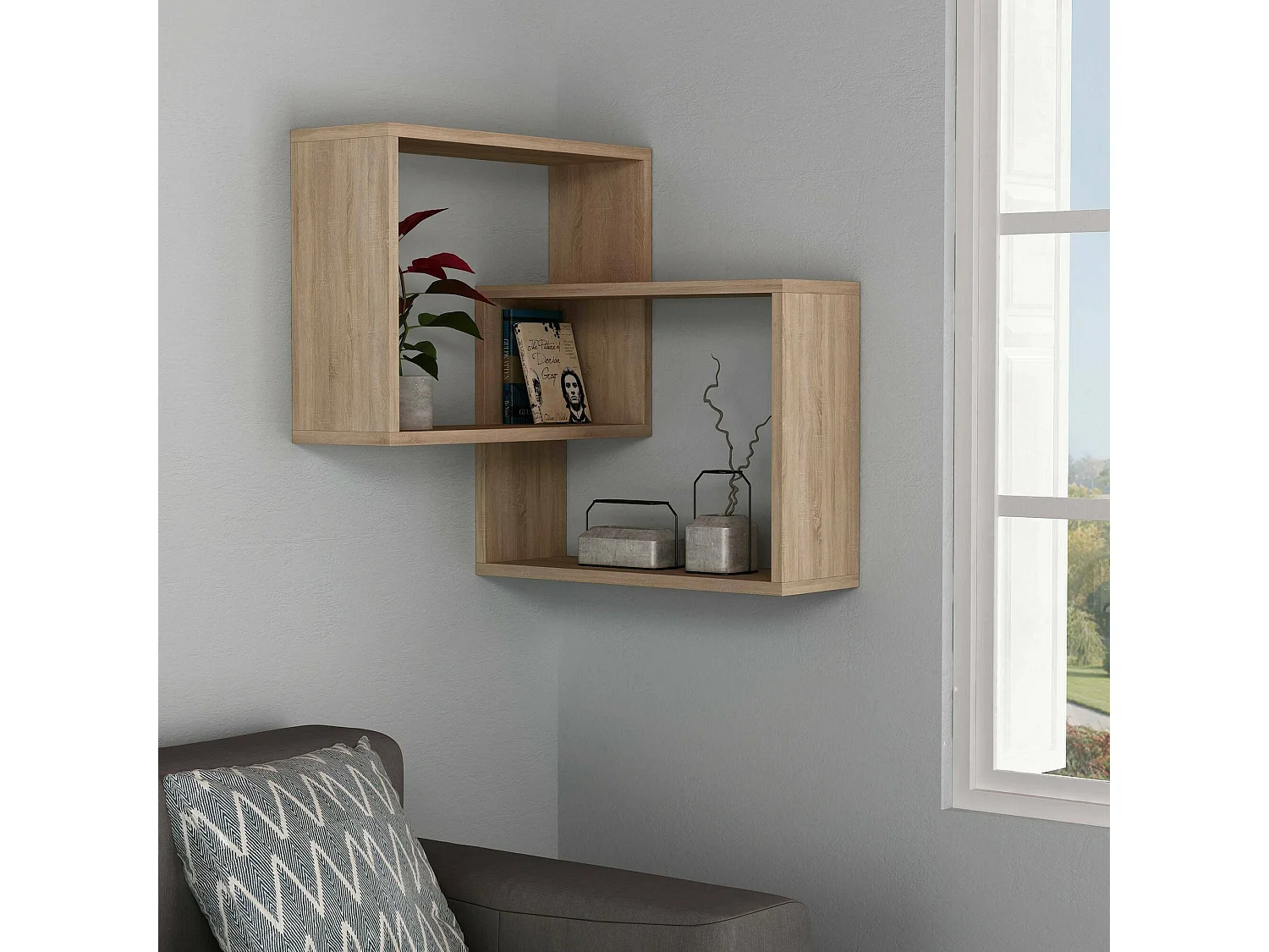 Dcarrett Plank, Plank, Wandplank, Multifunctionele Rekken, 68x60h68 cm, Eiken