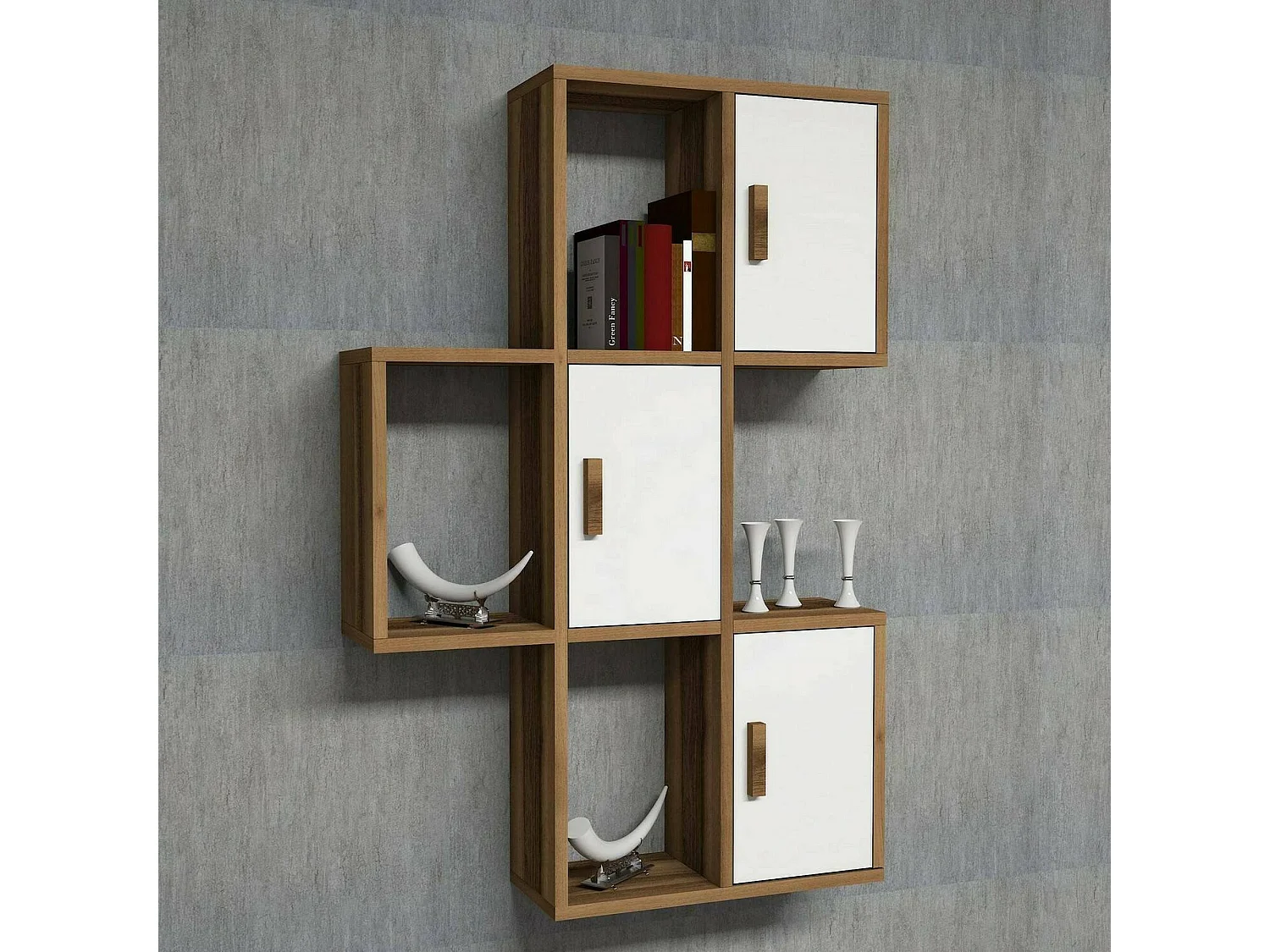 Étagère murale Lunara, Étagère, Tablette murale, Rayonnage polyvalent, 50x20h113 cm, Noyer et Blanc