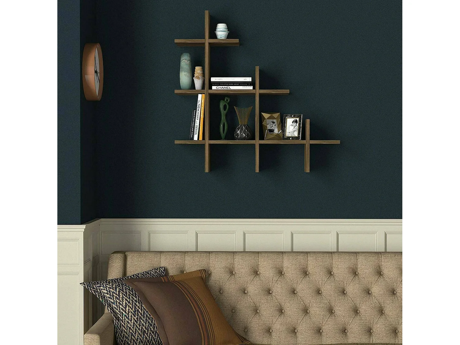 Étagère murale Caelum, Étagère, Tablette murale, Rayonnage polyvalent, 82x18h80 cm, Noyer