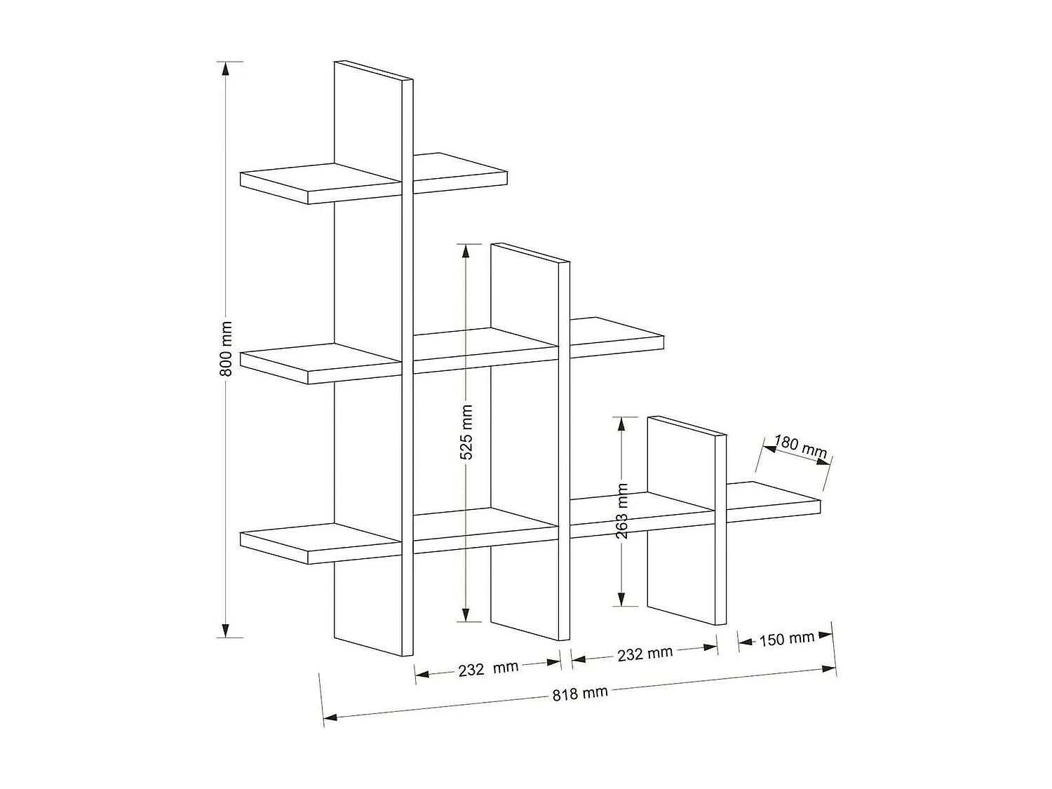 Dghidott-plank, plank, wandplank, multifunctionele schap, 82x18h80 cm, walnoot