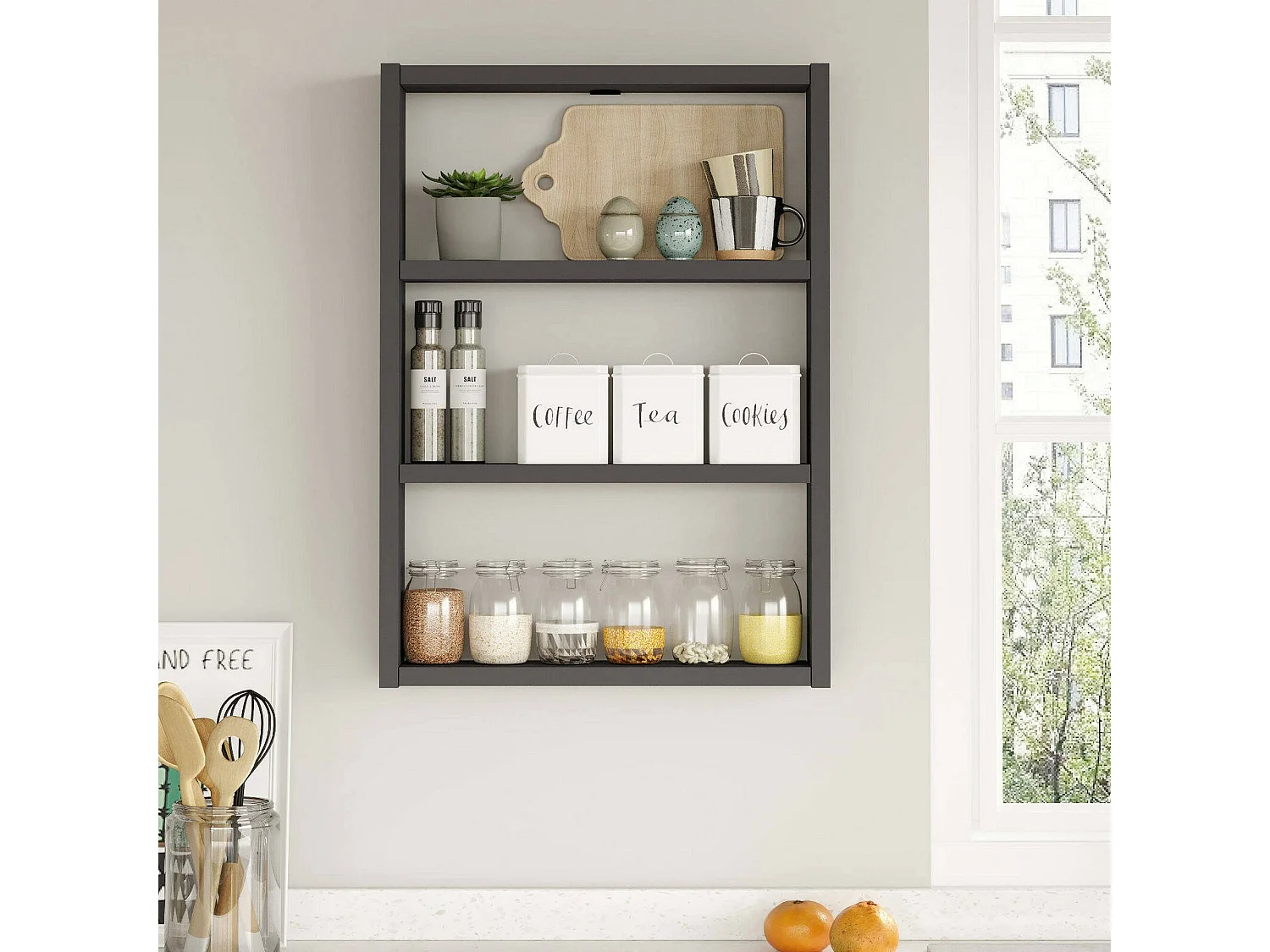 Étagère murale Albali, Étagère, Tablette murale, Rayonnage polyvalent, 43x9h60 cm, Anthracite