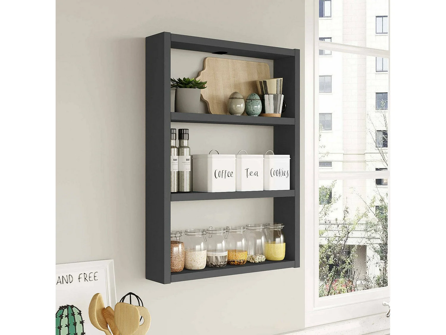 Étagère murale Albali, Étagère, Tablette murale, Rayonnage polyvalent, 43x9h60 cm, Anthracite