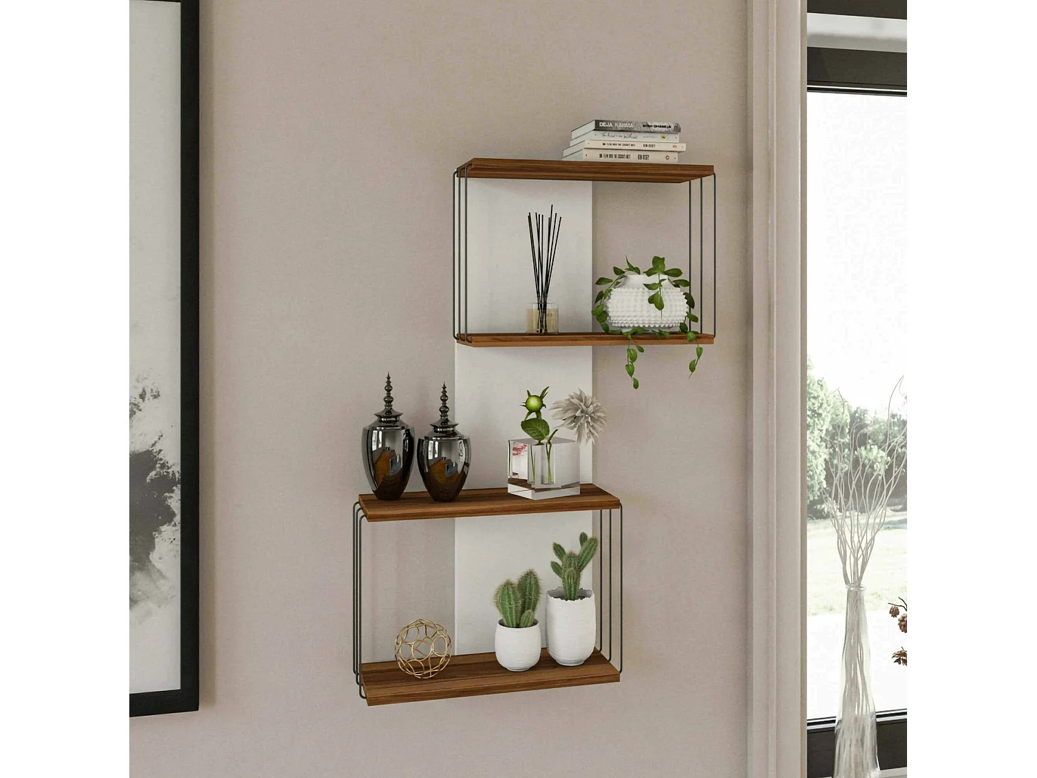 Étagère murale Mirzam, Étagère, Tablette murale, Rayonnage polyvalent, 65x19h96 cm, Chêne et Blanc